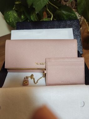 Prada Pink Saffiano Leather Continental Wallet with Card Holder